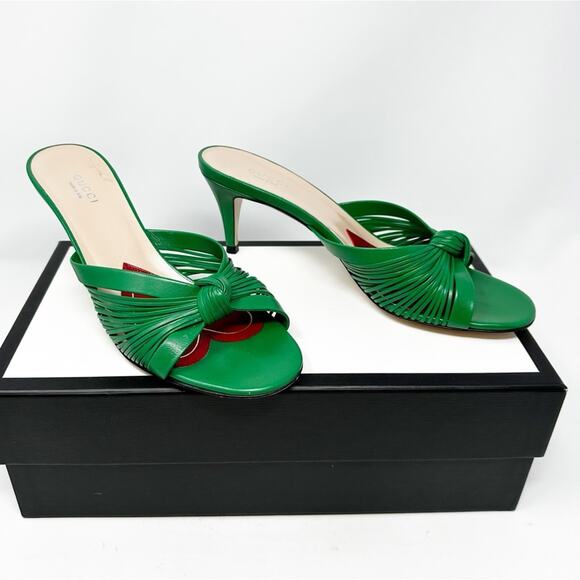 Gucci Shoes - Gucci Crawford Leather Knotted Heel Slide Sandals